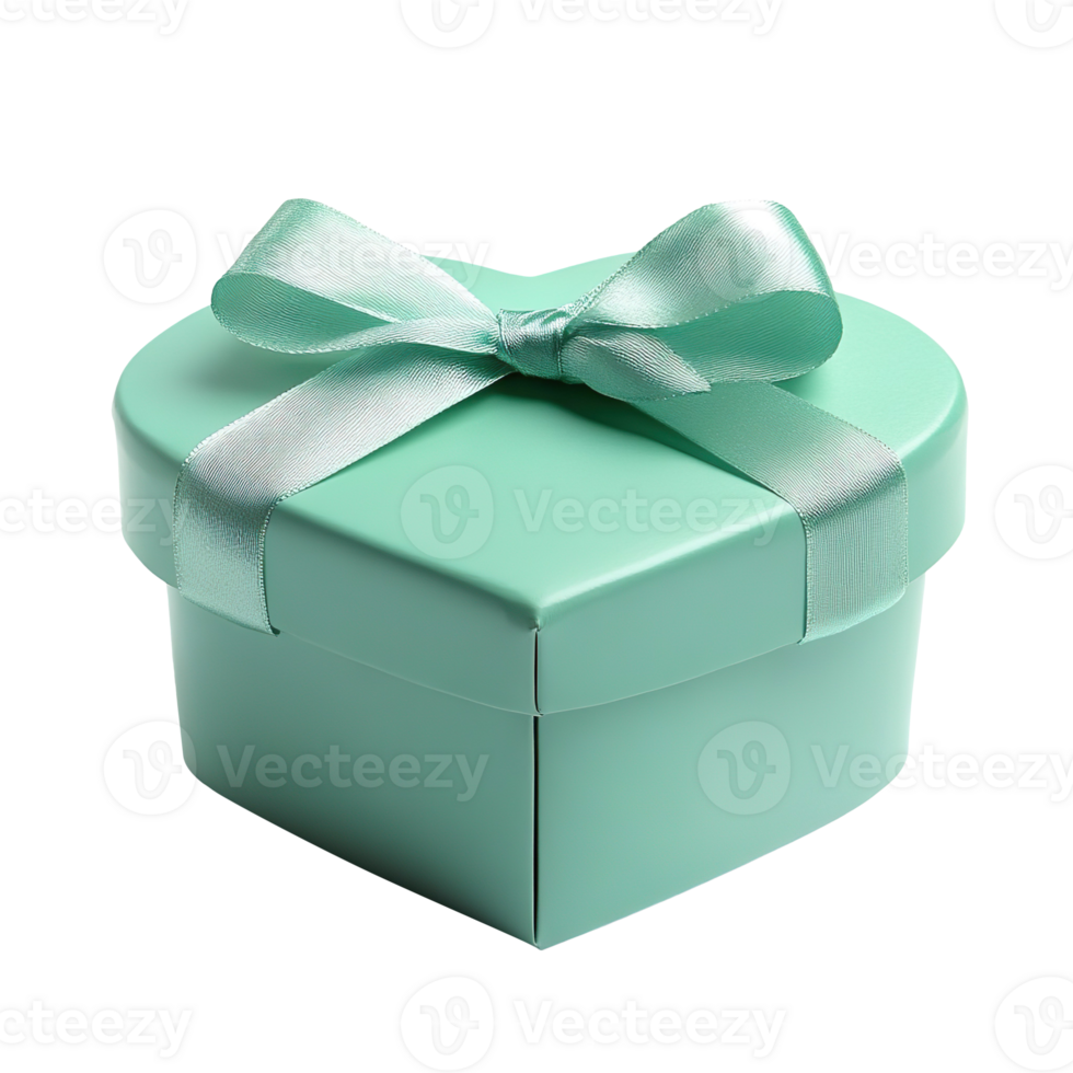 Mint Green Heart Gift Box isolated on transparent background png