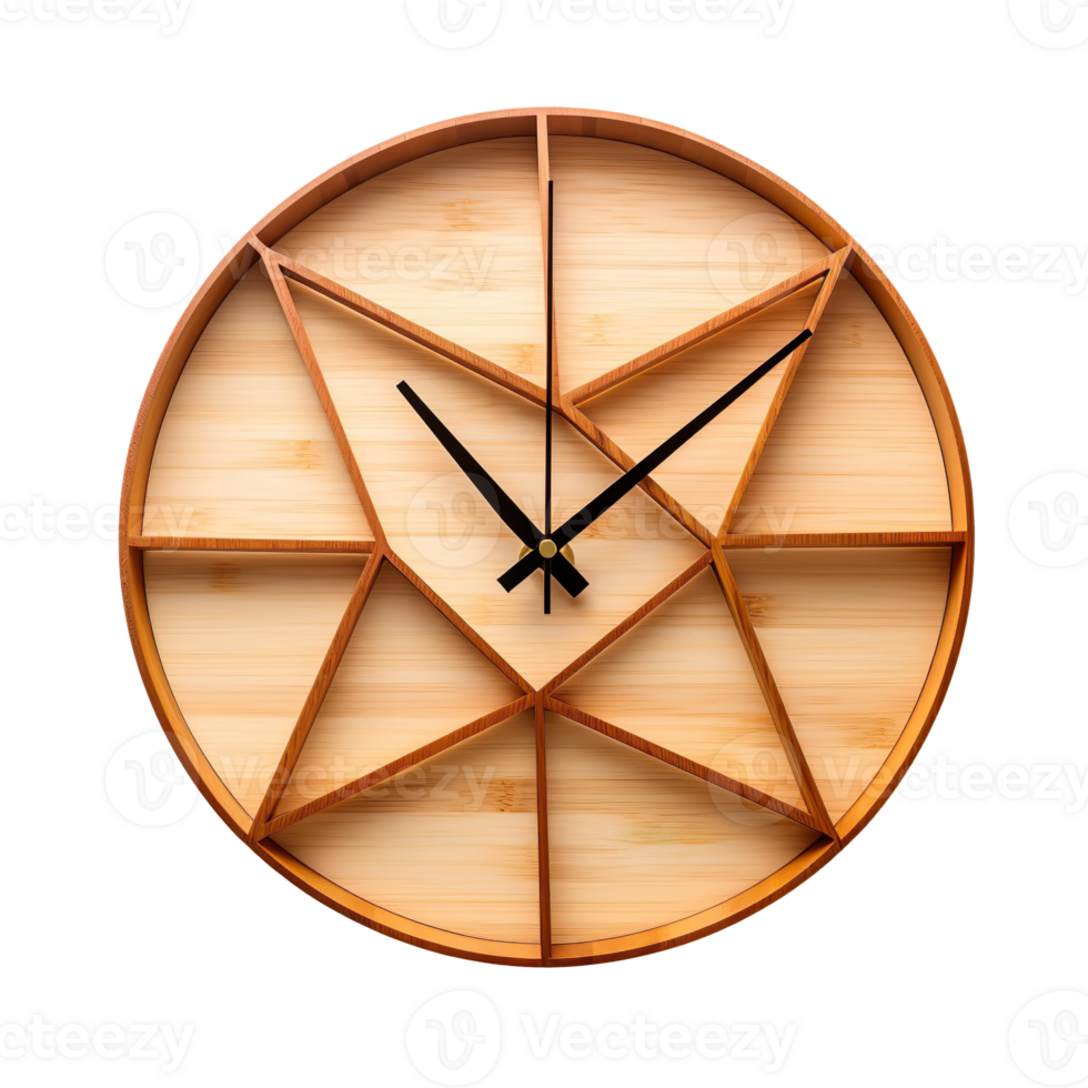 Modern bamboo wall clock with unique design isolated on transparent background png