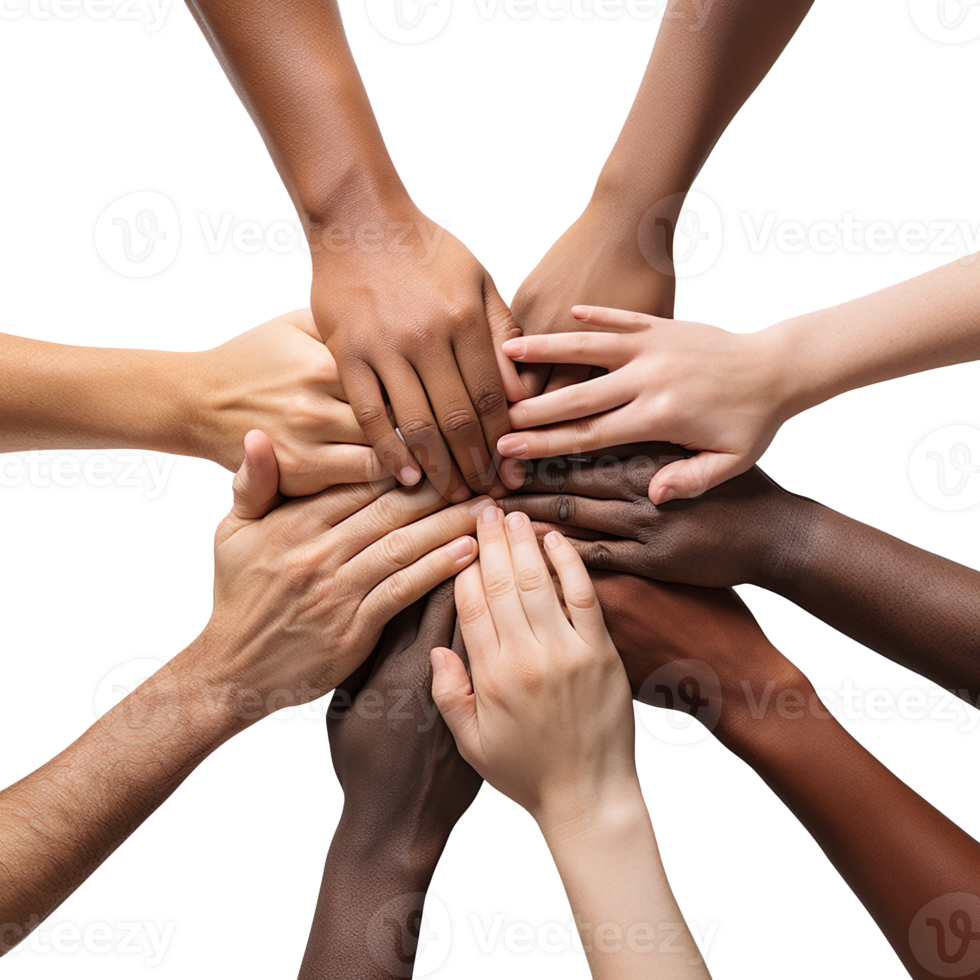 Multiple hands holding each other in the center isolated on transparent background png