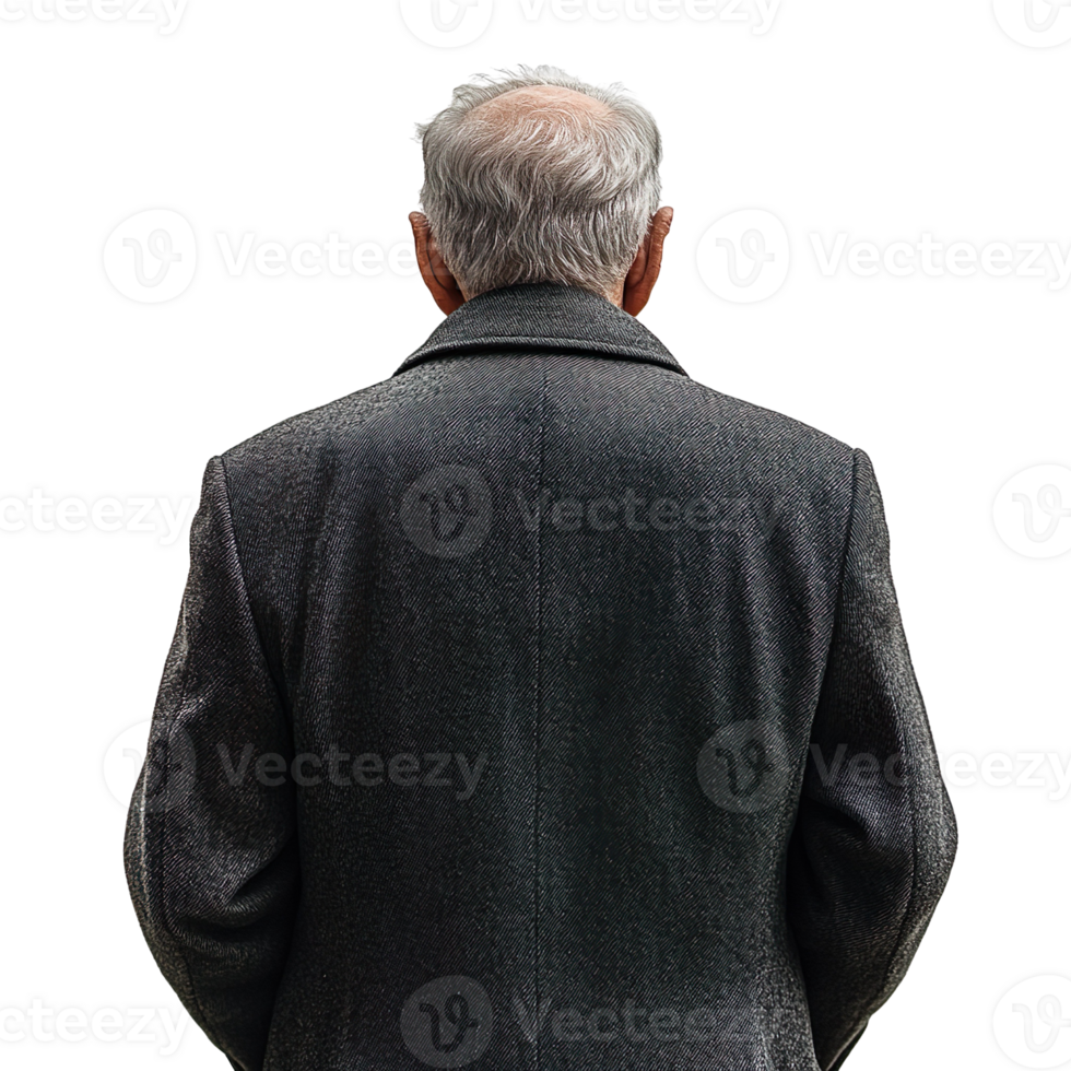 Old man back view isolated on transparent background png