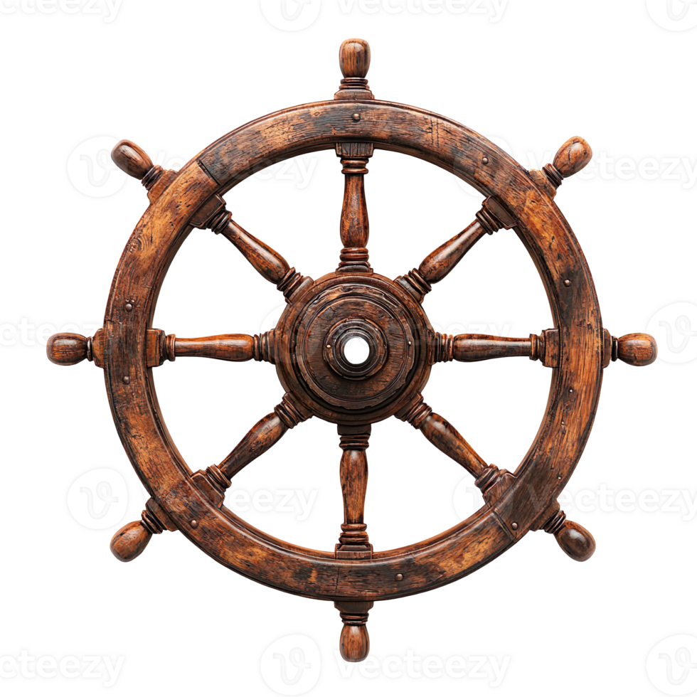 Old Ship Steering Wheel isolated on transparent background png