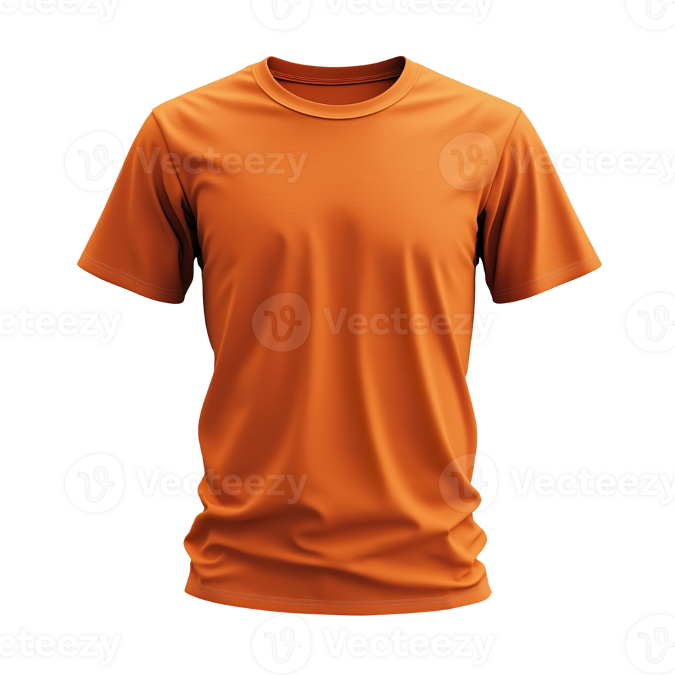 orange plain t-shirt mockup template, realistic design isolated on transparent background png