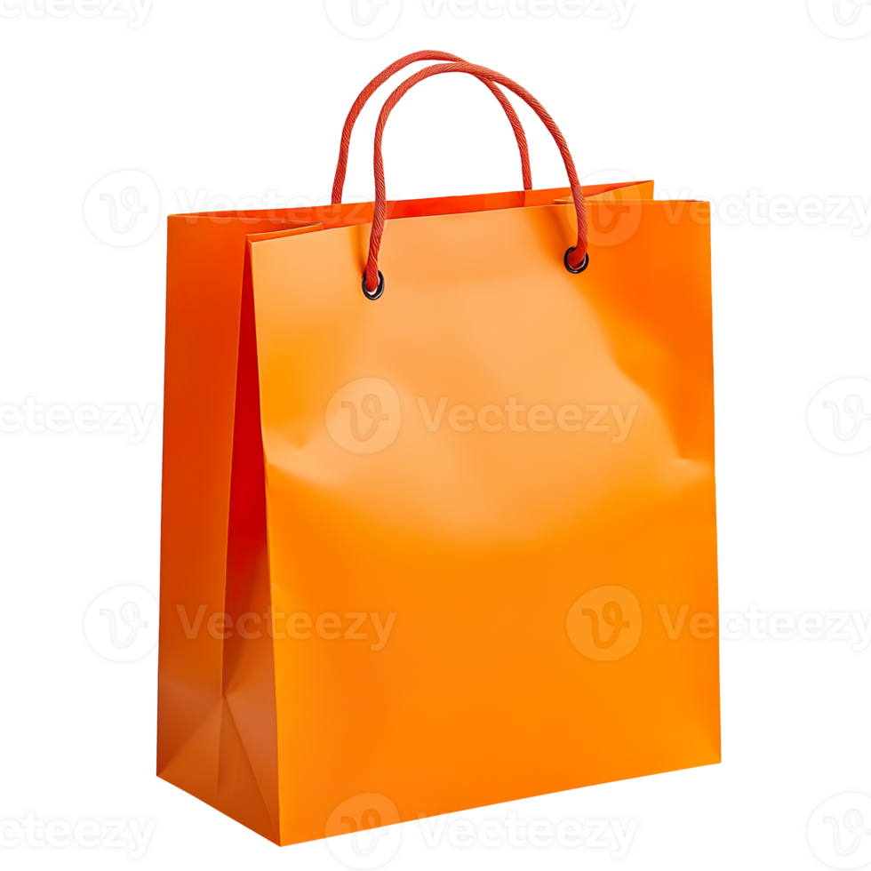Orange Paper shopping Bag isolated on transparent background png