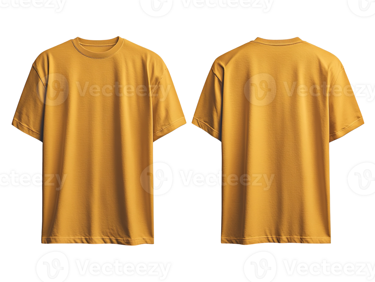 Oversize mustard t-shirt front and back isolated on transparent background png