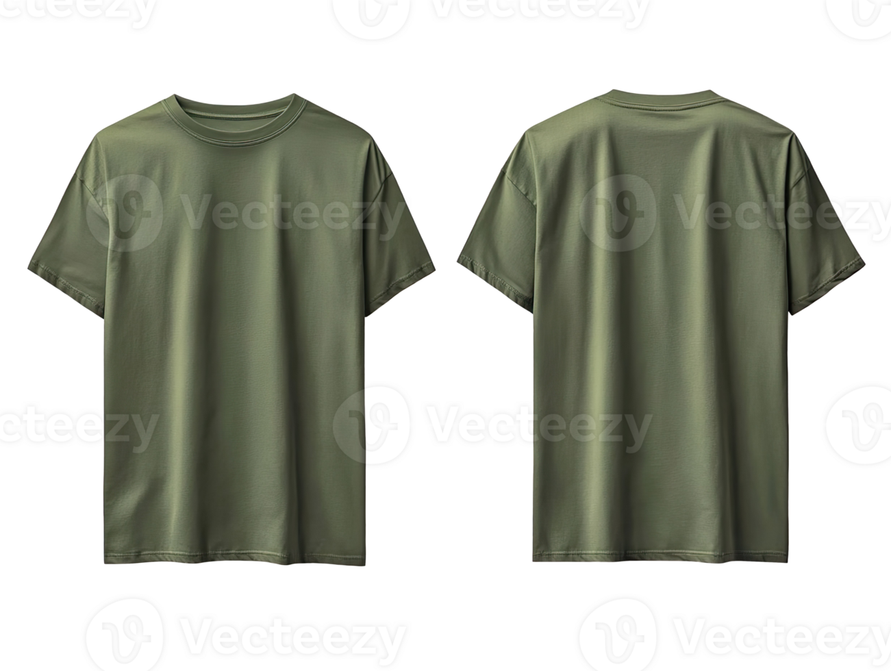 Oversize military green t-shirt front and back isolated on transparent background png