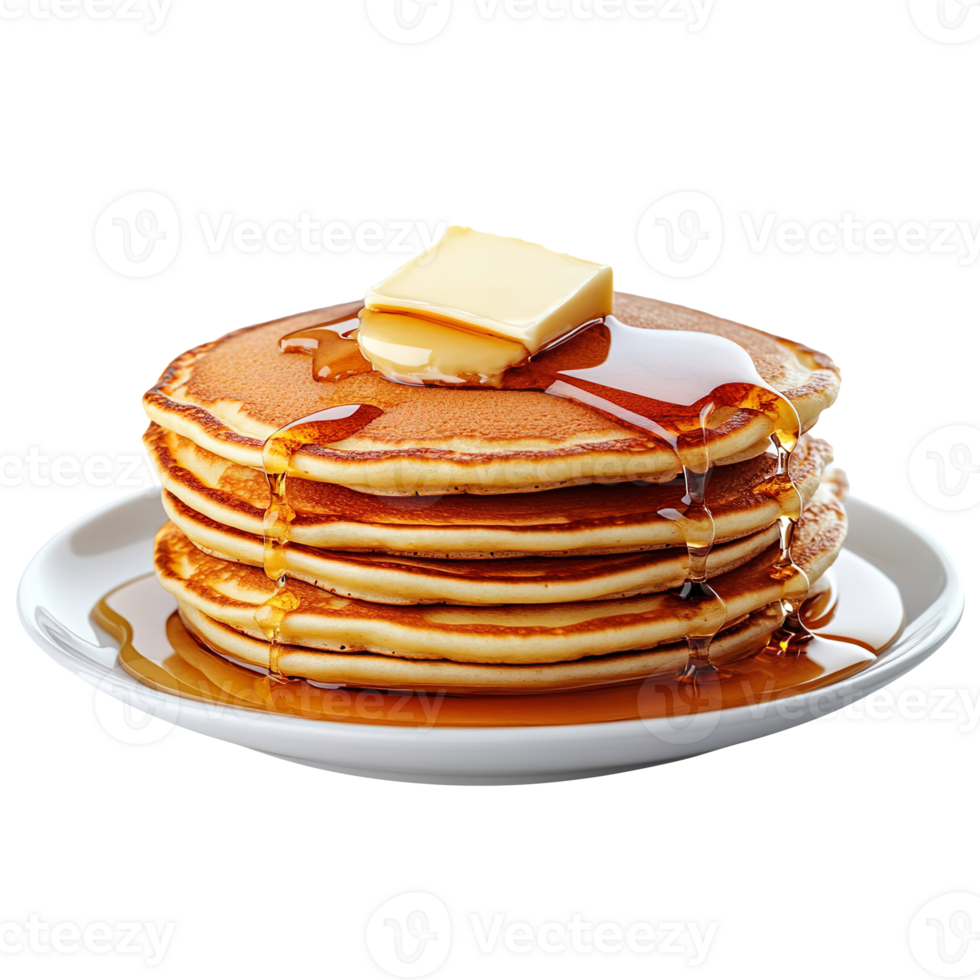 Pancake stack with butter and syrup isolated on transparent background png
