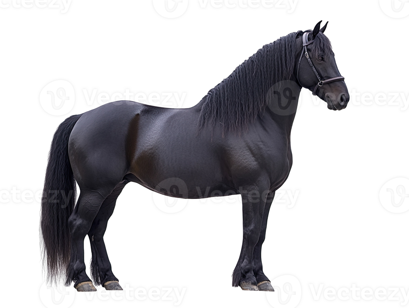 Percheron Horse Side View Black isolated on transparent background png