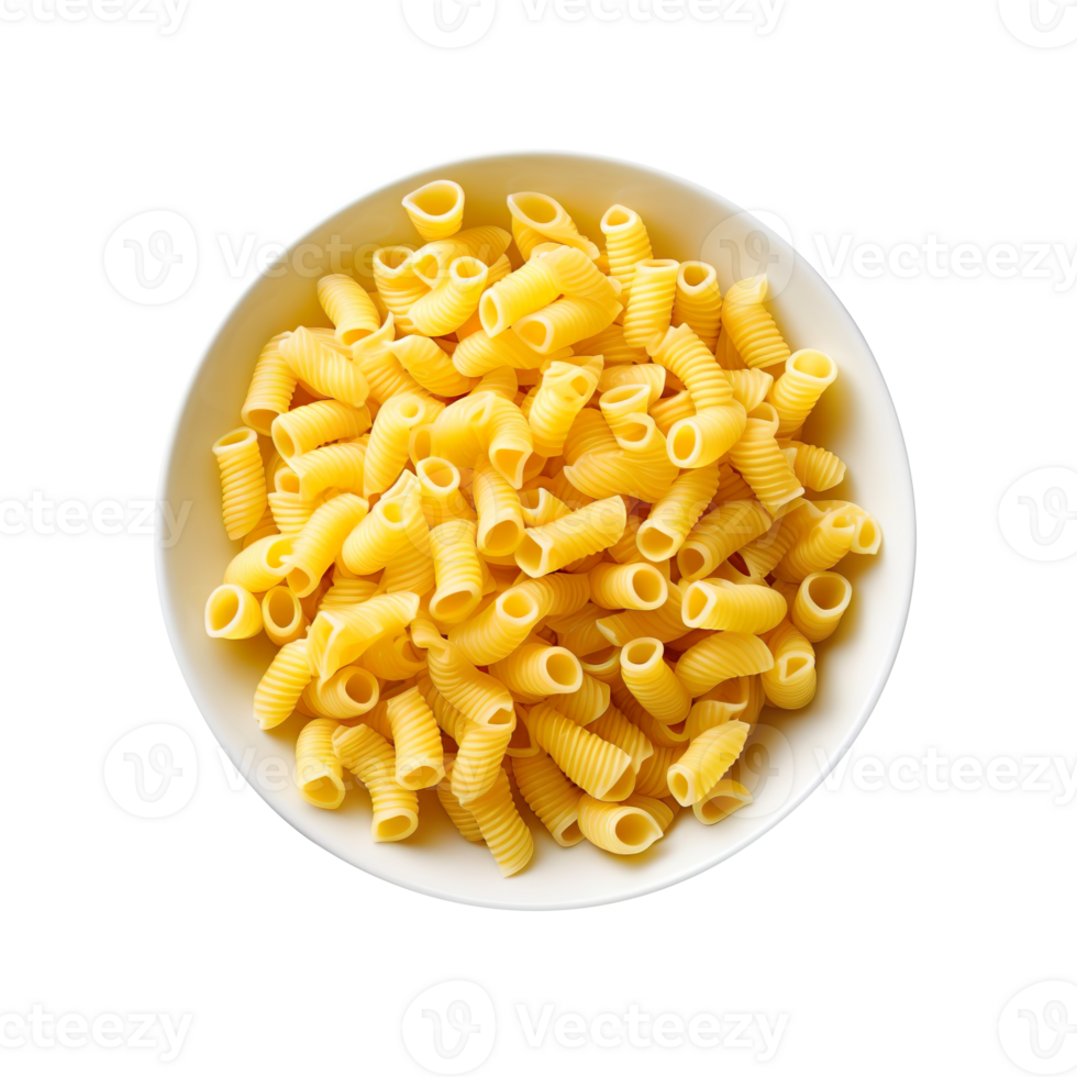 Pasta in a white bowl top view isolated on transparent background png