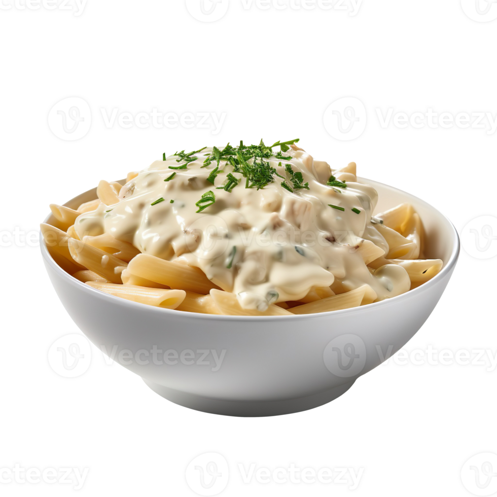 Penne pasta with white sauce isolated on transparent background png