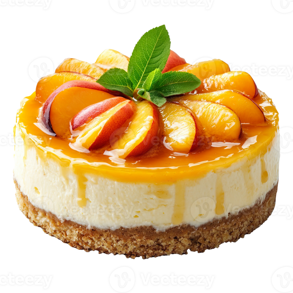 Peach cheese cake isolated on transparent background png