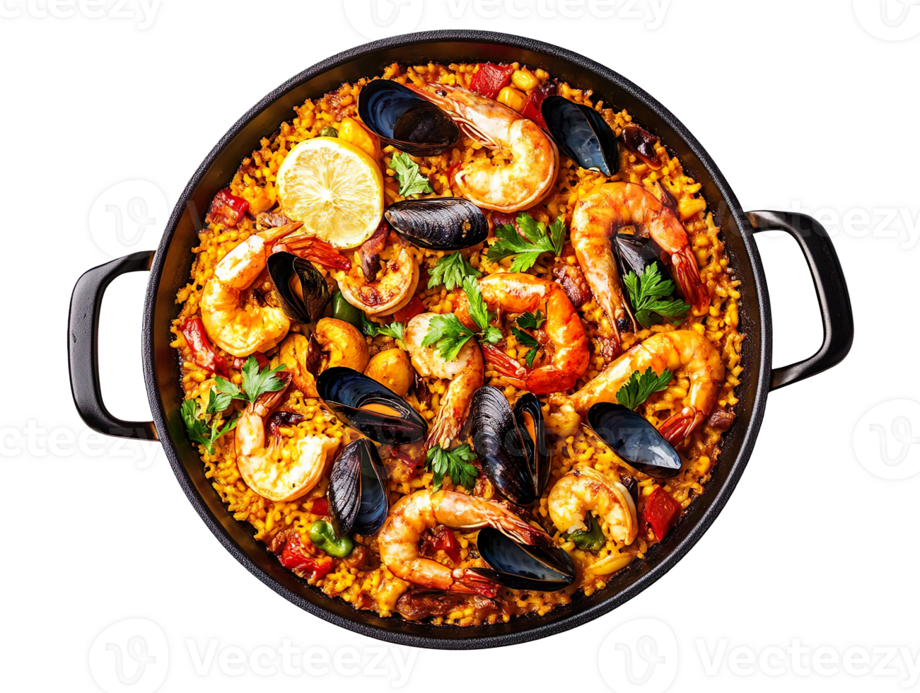 Paella frying pan top view isolated on transparent background png