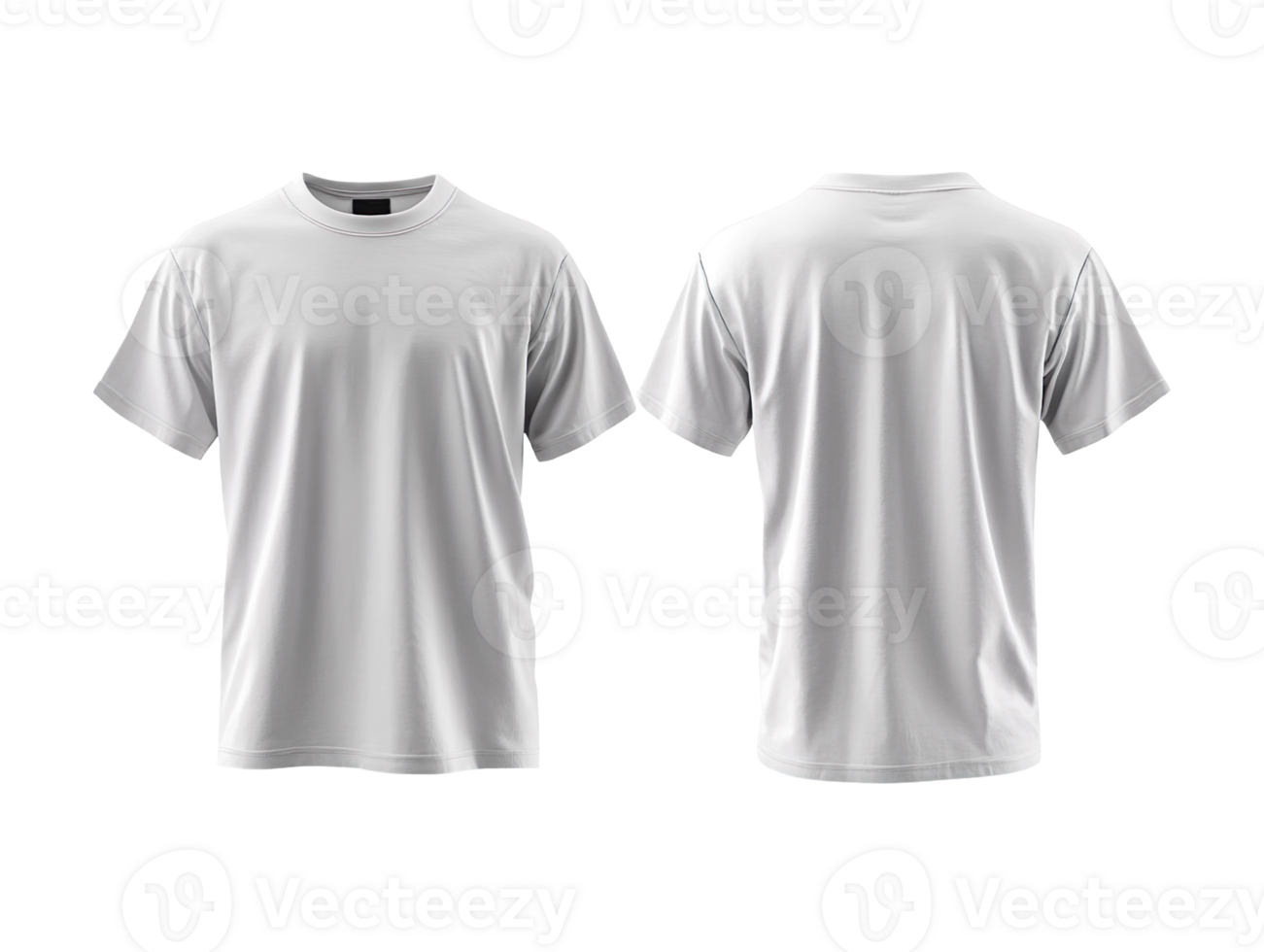 plain white t-shirt mockup template, front and back view isolated on transparent background png