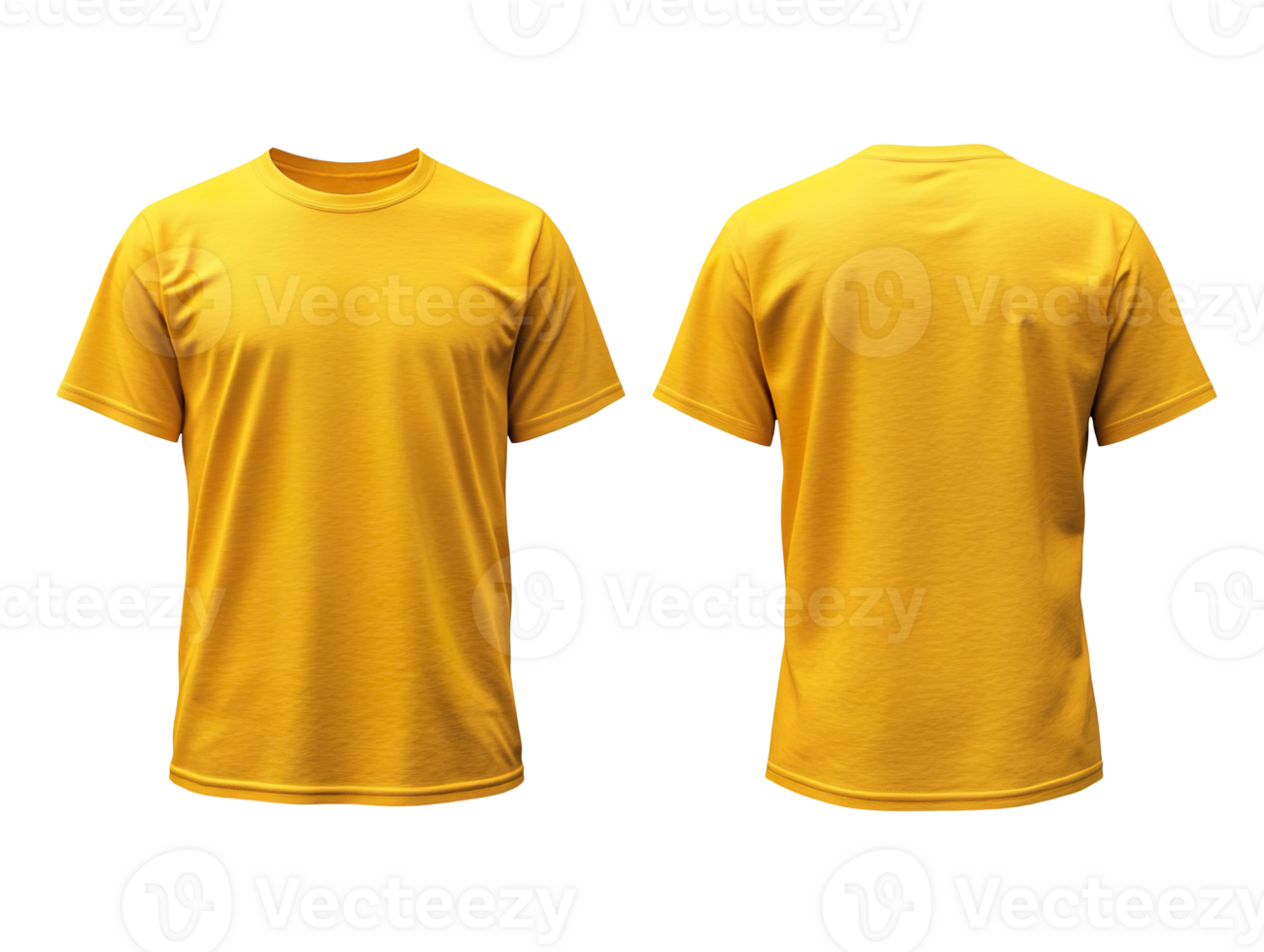 plain yellow t-shirt mockup template, front and back view isolated on transparent background png
