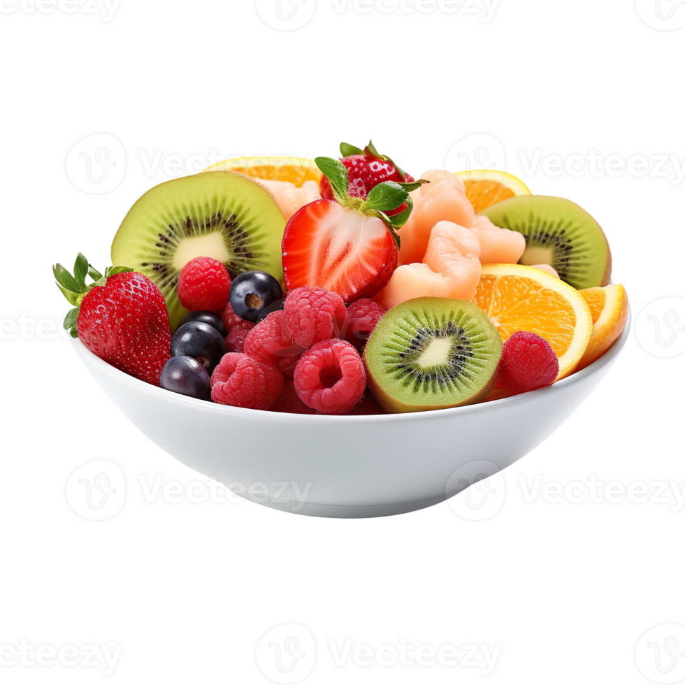 plate different type of healthy fruits on a white bowl isolated on transparent background png