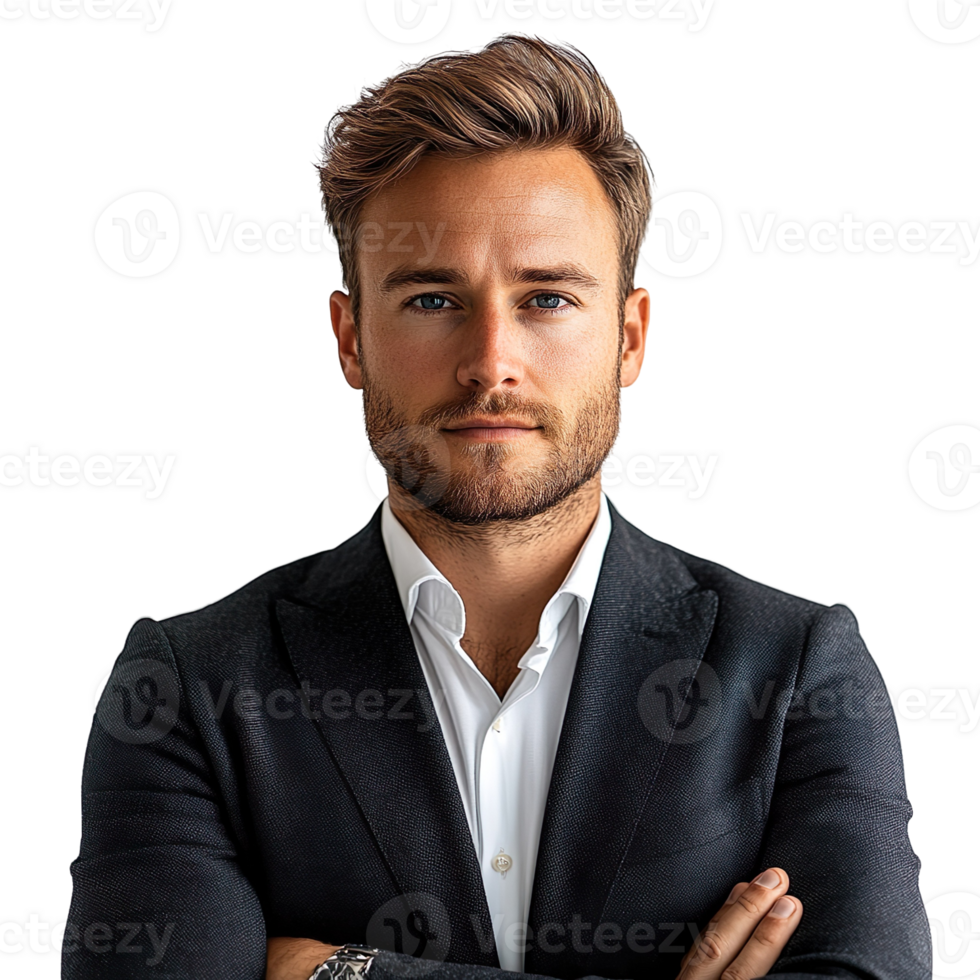 Portrait of a confident businessman in suit isolated on transparent background png
