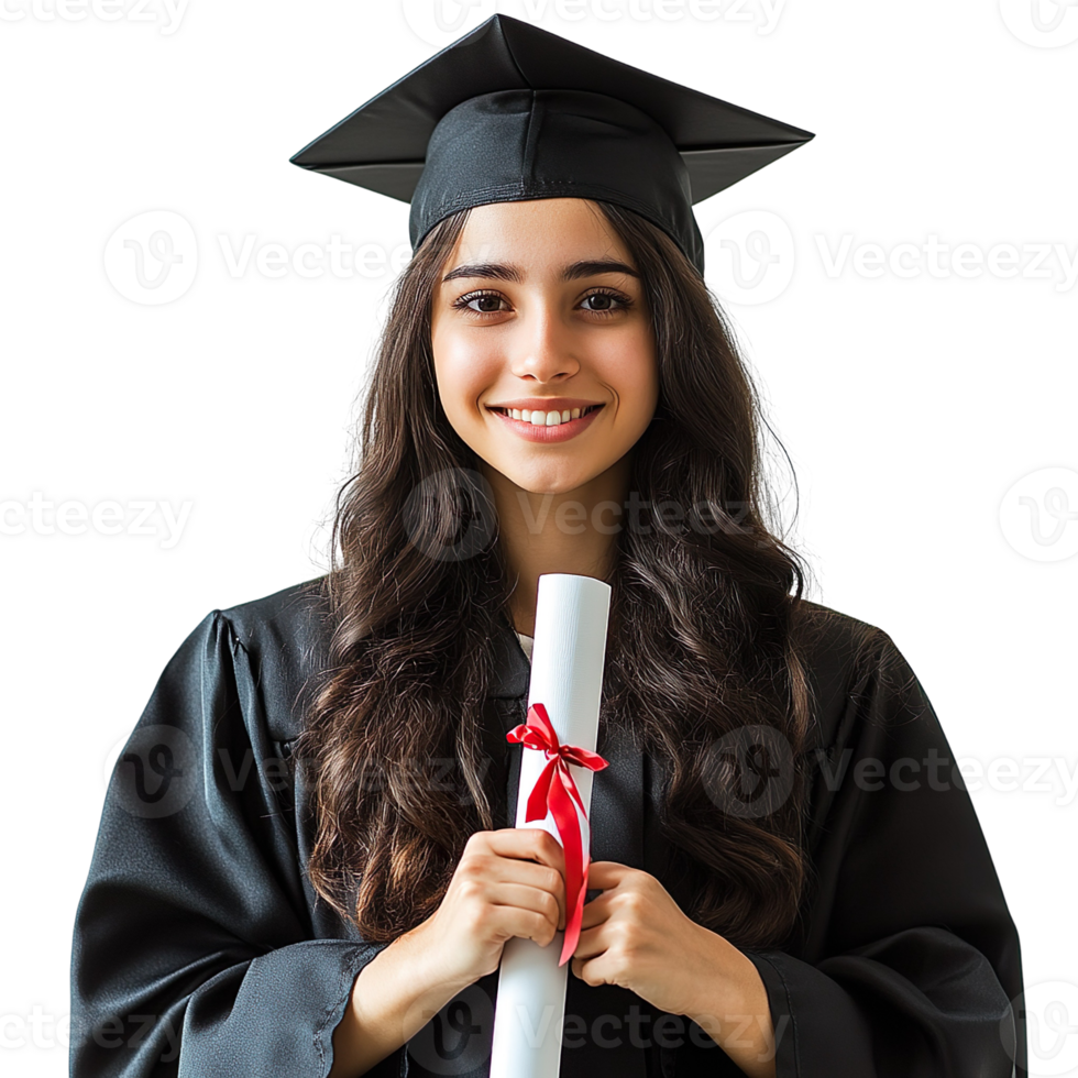 Portrait of a happy graduation student holding a degree isolated on transparent background png