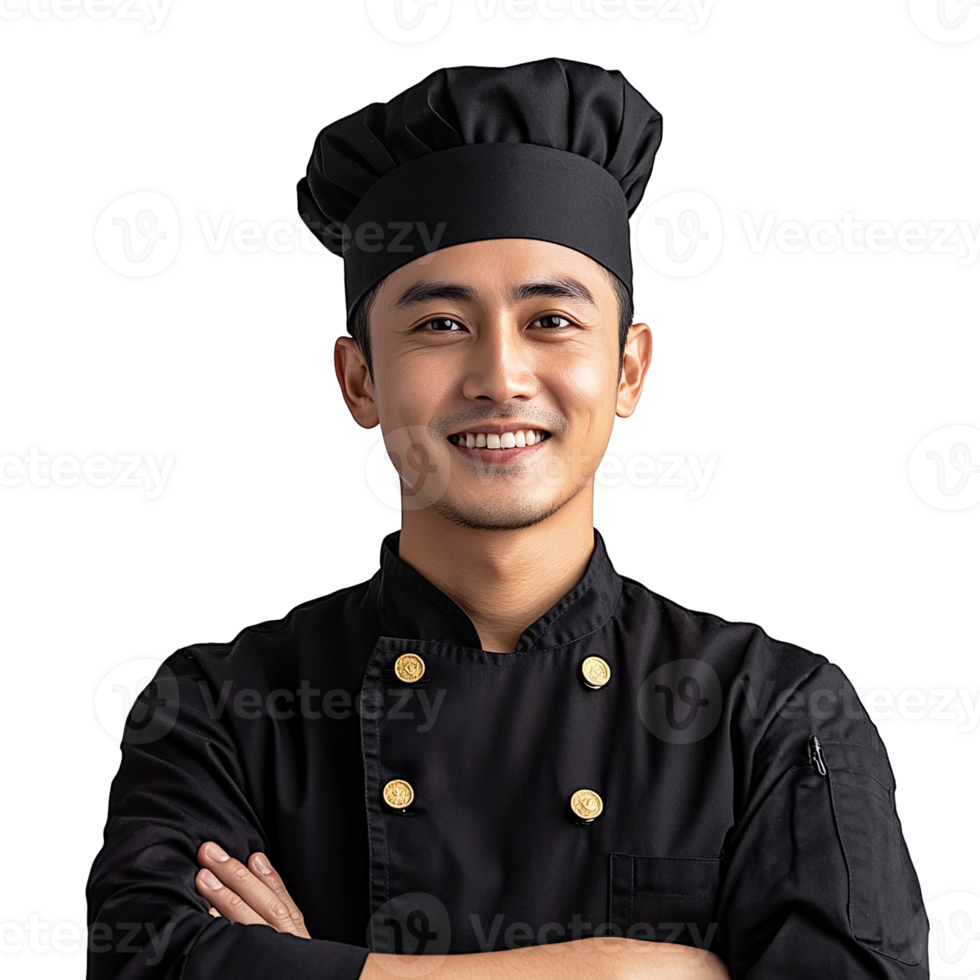 Portrait of a smiling chef with wearing uniform isolated on transparent background png