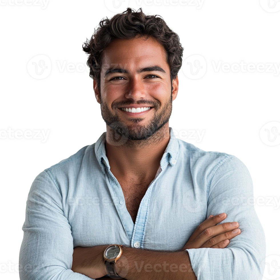 portrait of a smiling man with arms crossed isolated on transparent background png