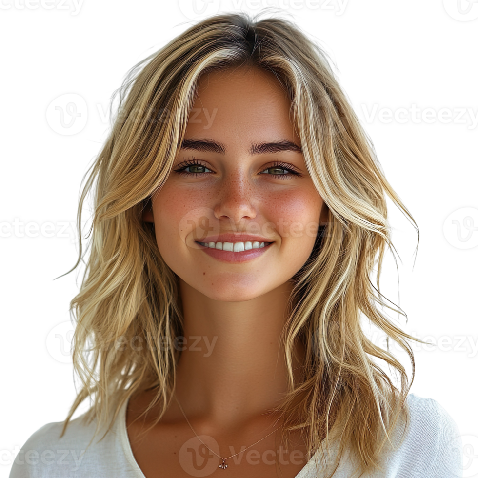 Portrait of a smiling pretty blond woman isolated on transparent background png