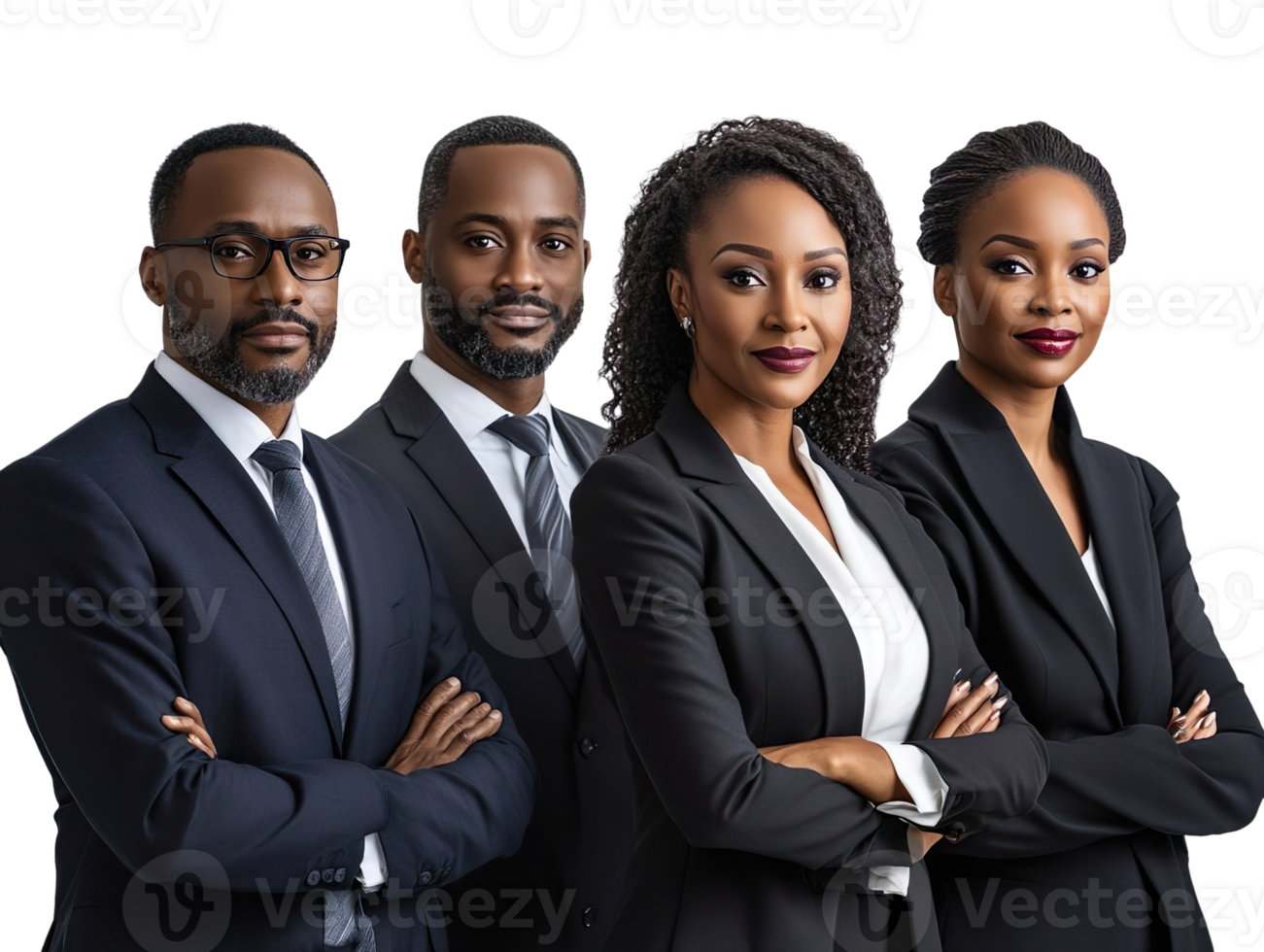 Portrait of successful group of black business people isolated on transparent background png