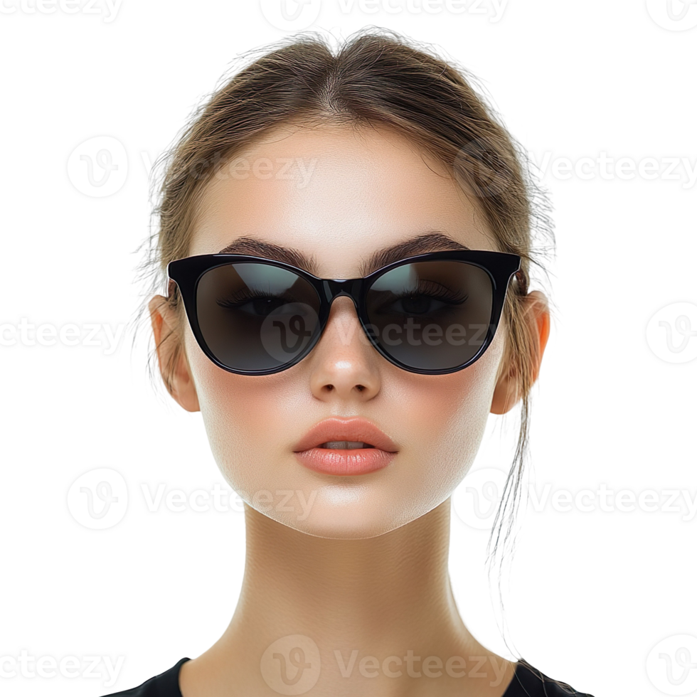 Portrait of young woman wearing sunglasses isolated on a transparent background png