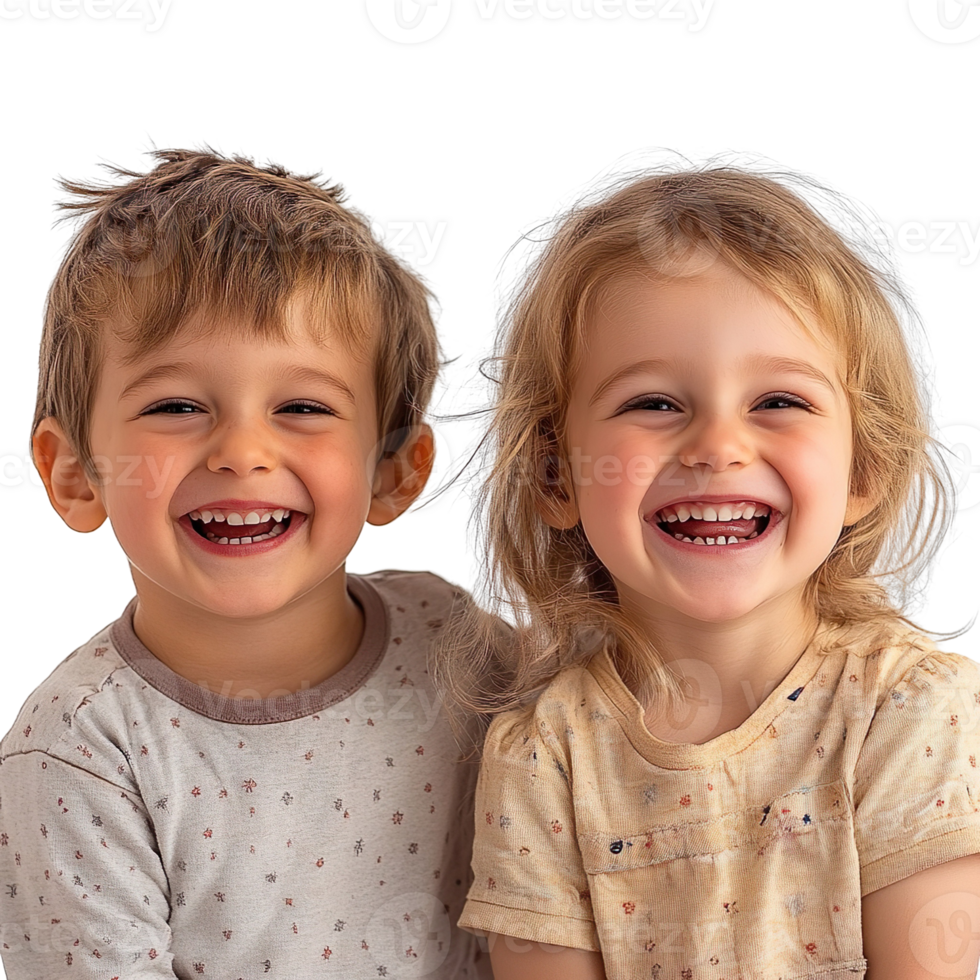 Portrait of two children, laughimg, joyful and having fun isolated on transparent background png
