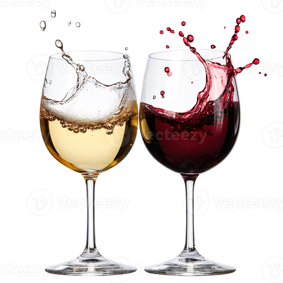 Red and white wine splash in glass isolated on transparent background png