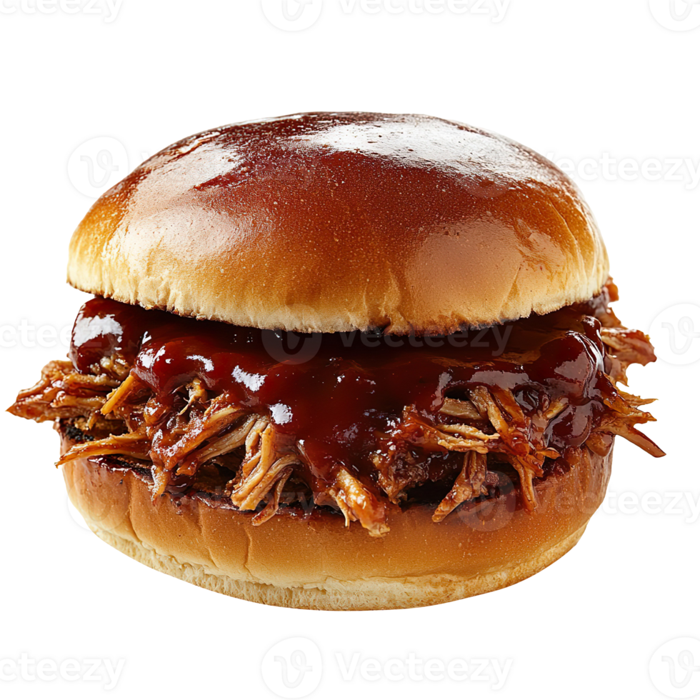 Pulled Pork Sandwich with BBQ Sauce isolated on transparent background png
