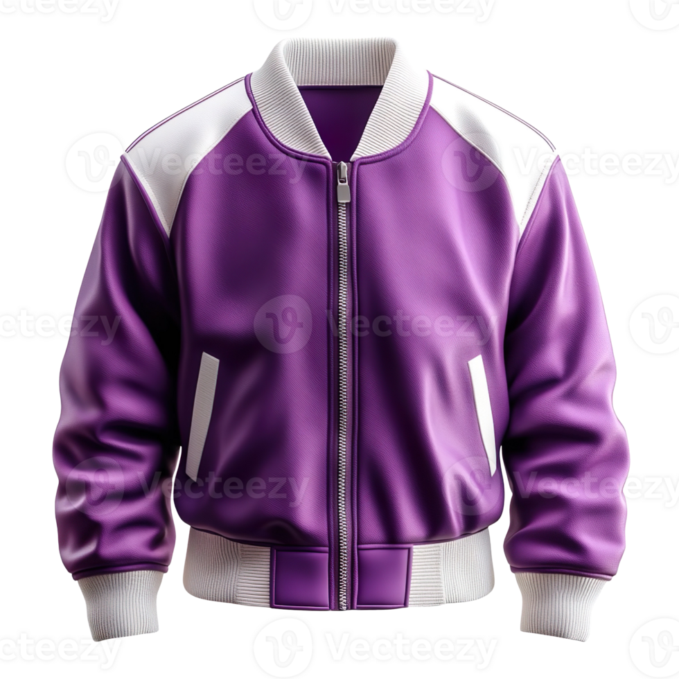 Purple and white College Jacket, Varsity Coat isolated on a transparent background png