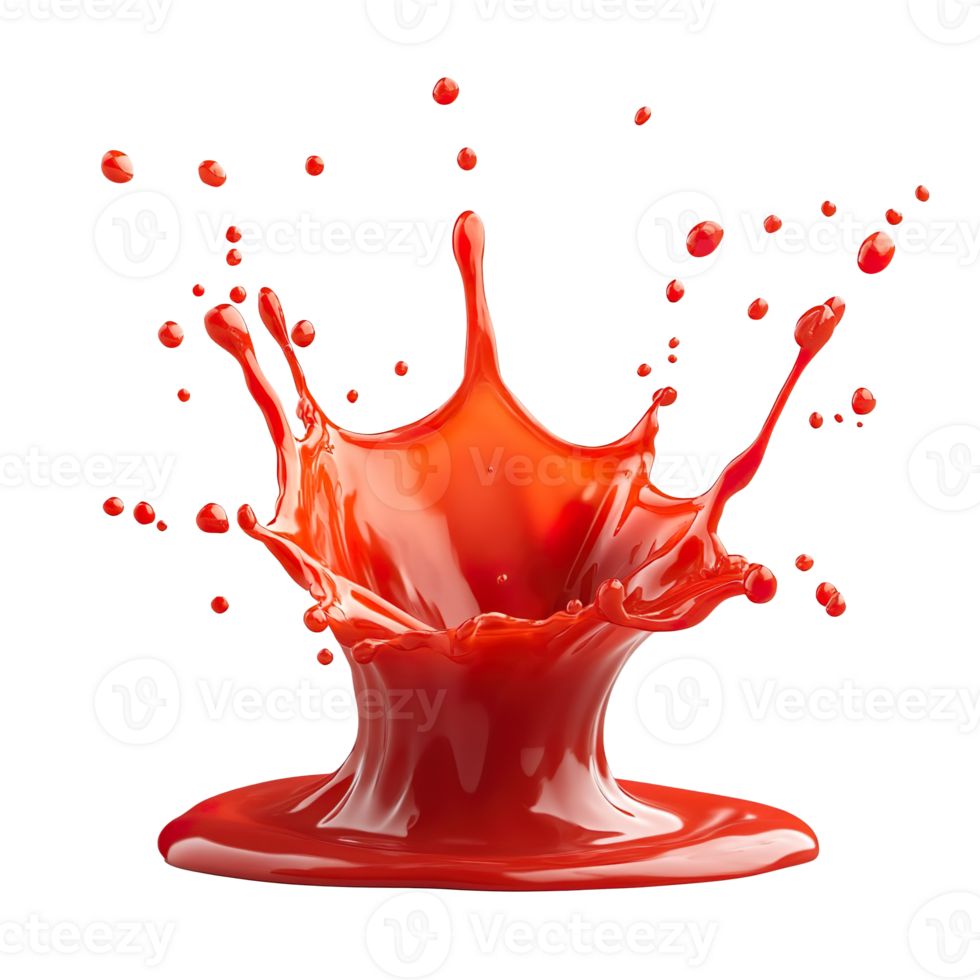 Red ketchup or red liquid sauce splash isolated on transparent background png