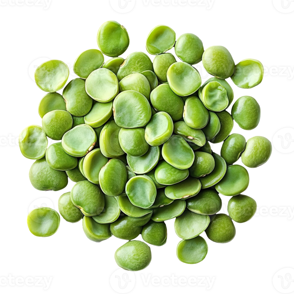 Raw steamed green lima beans pile top view isolated on transparent background png