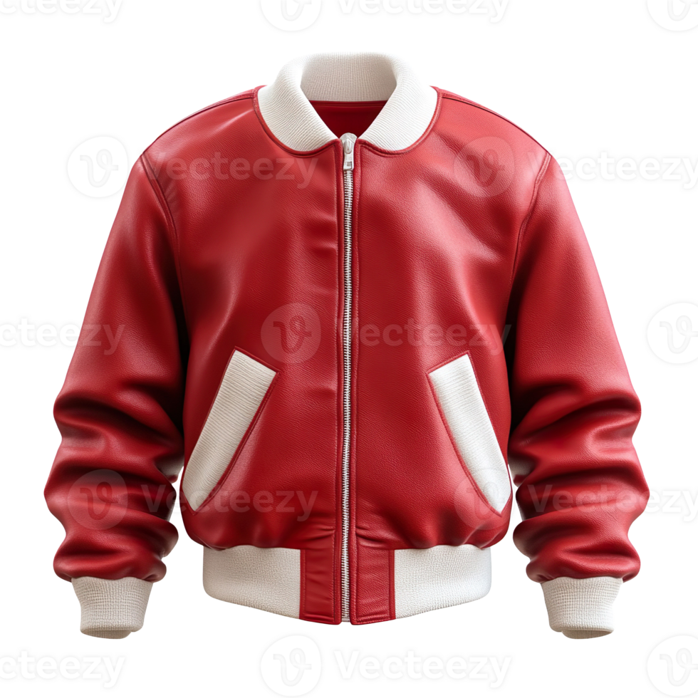 Red and white College Jacket, Varsity Coat isolated on transparent background png