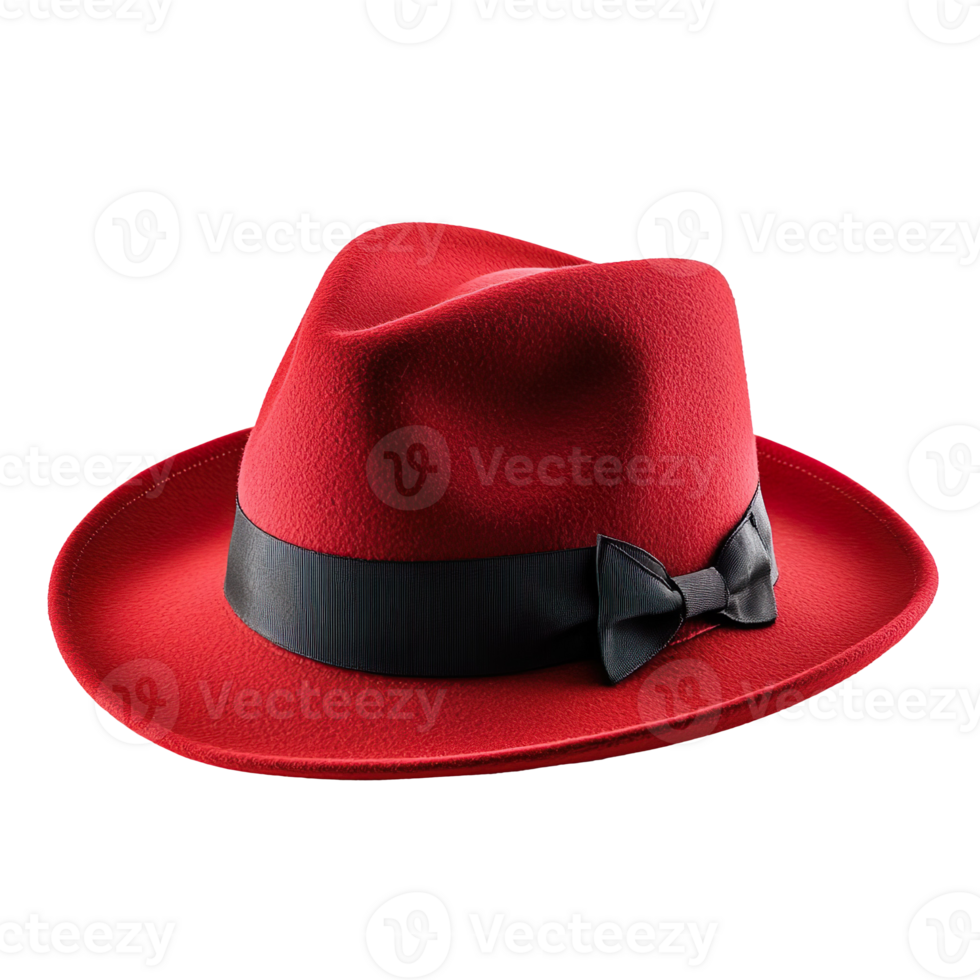 Red fashionable stylish fedora hat isolated on transparent background png