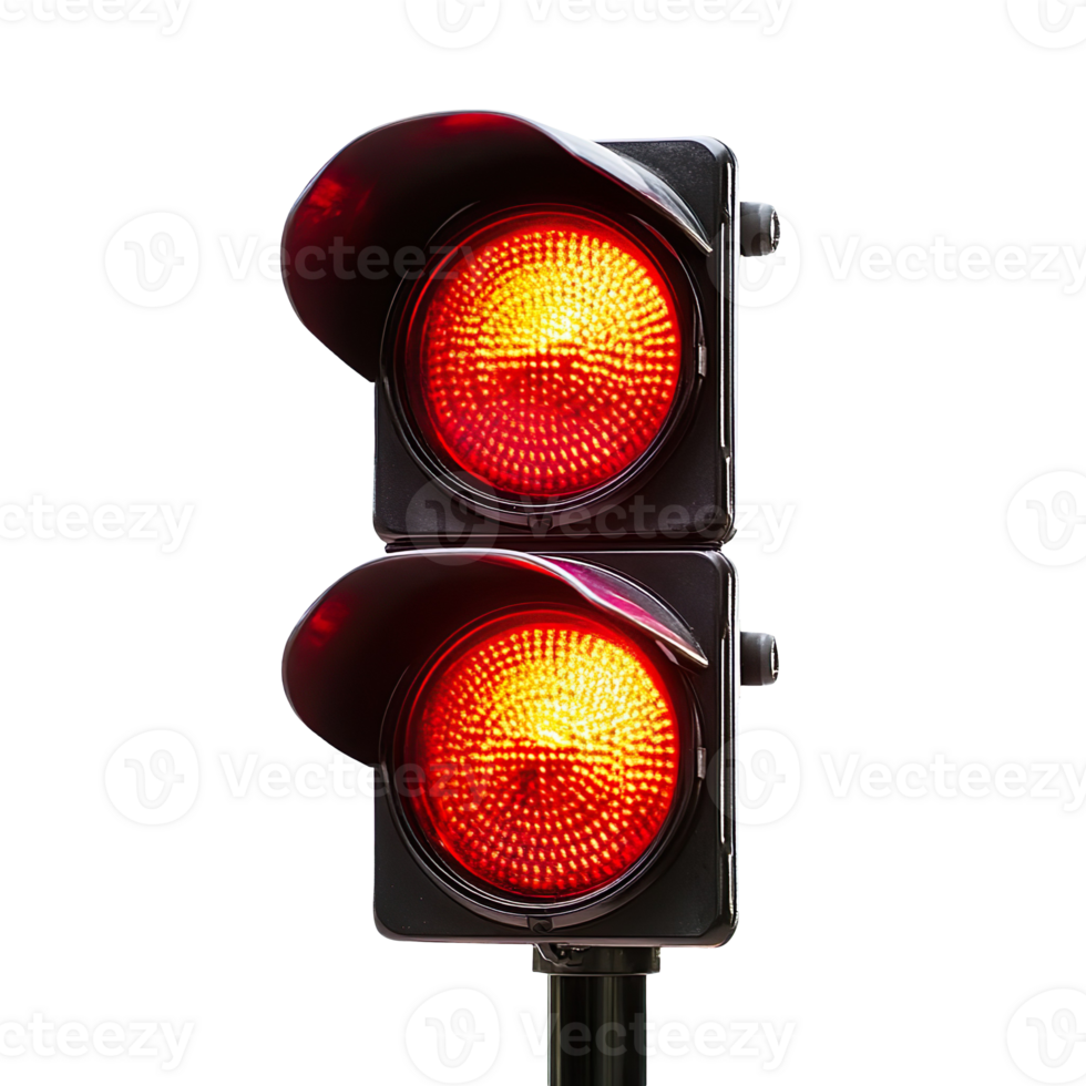 Red traffic light sits isolated on transparent background png