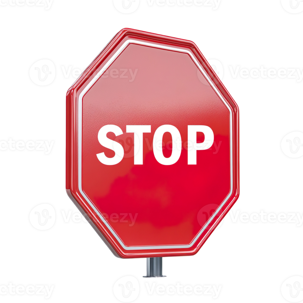 Red stop sign 3d isolated on transparent background png