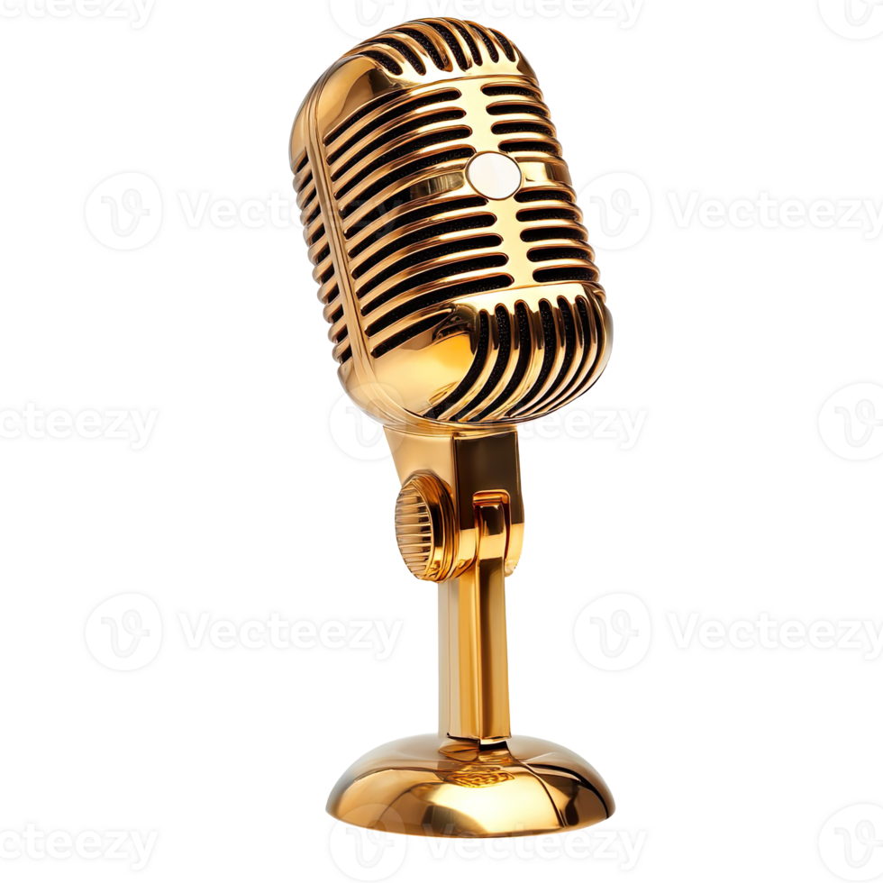 Retro golden microphone isolated on a transparent background png