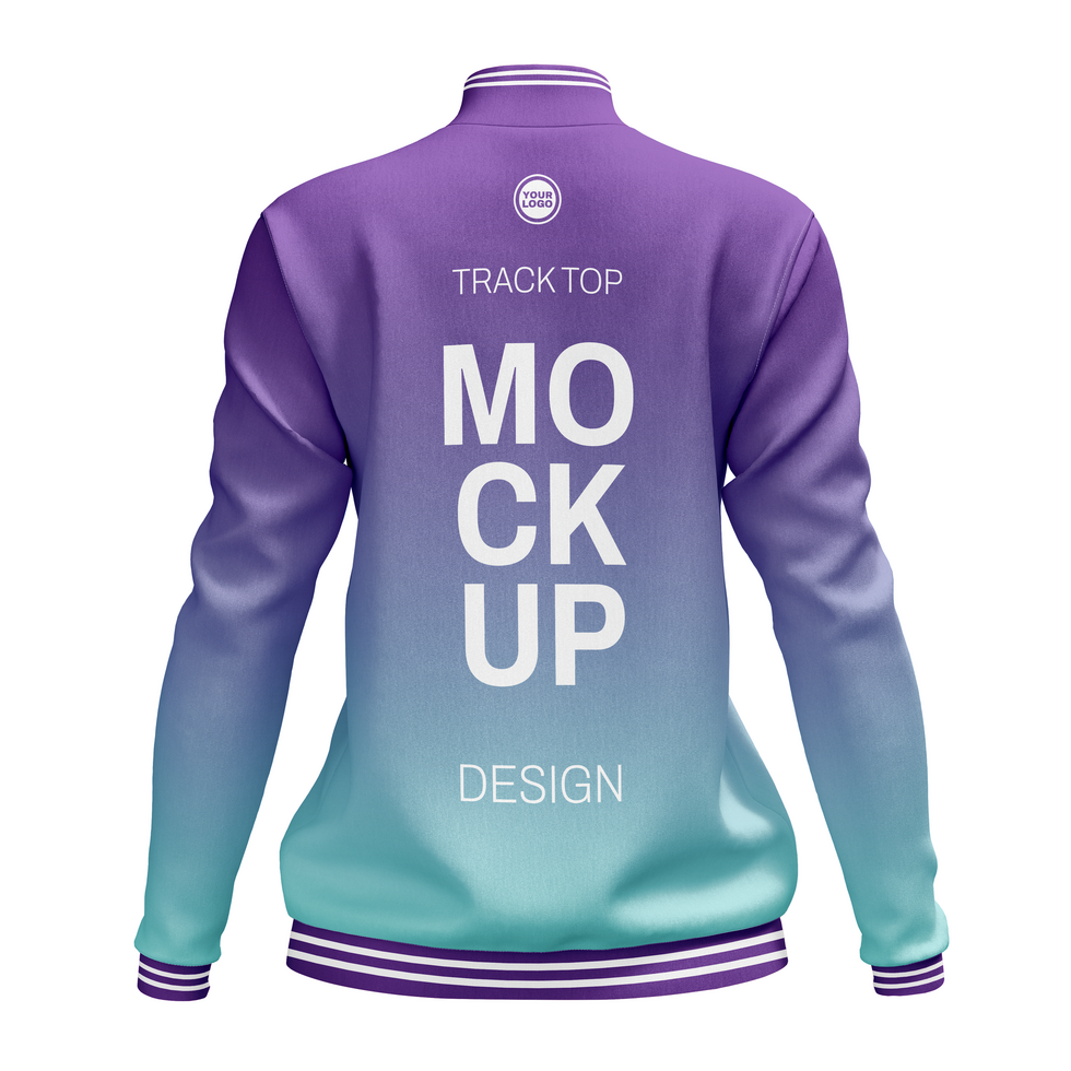 Back view womens track top zipper with turtleneck collar psd