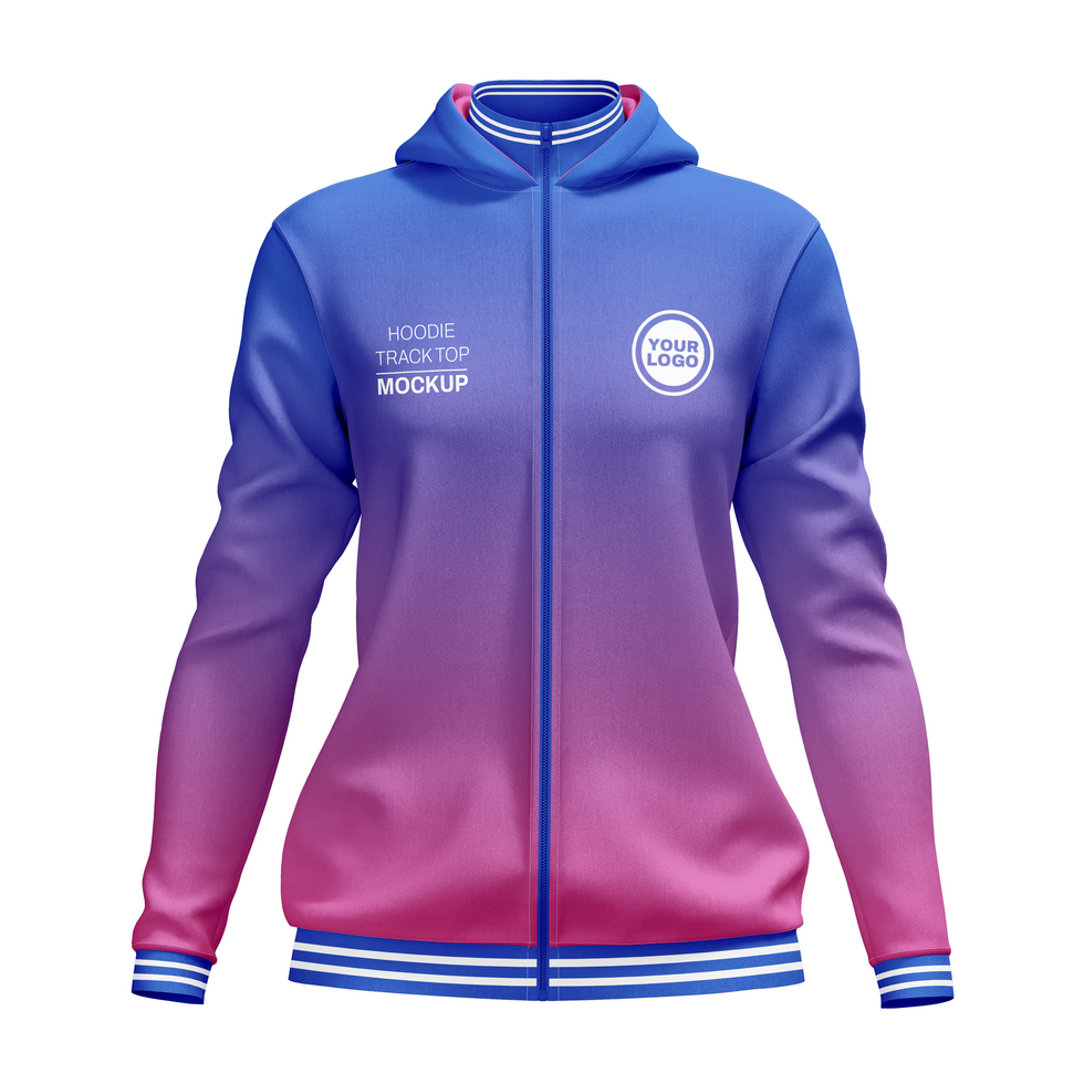 Womens hoodie track top zipper with turtleneck collar front view psd