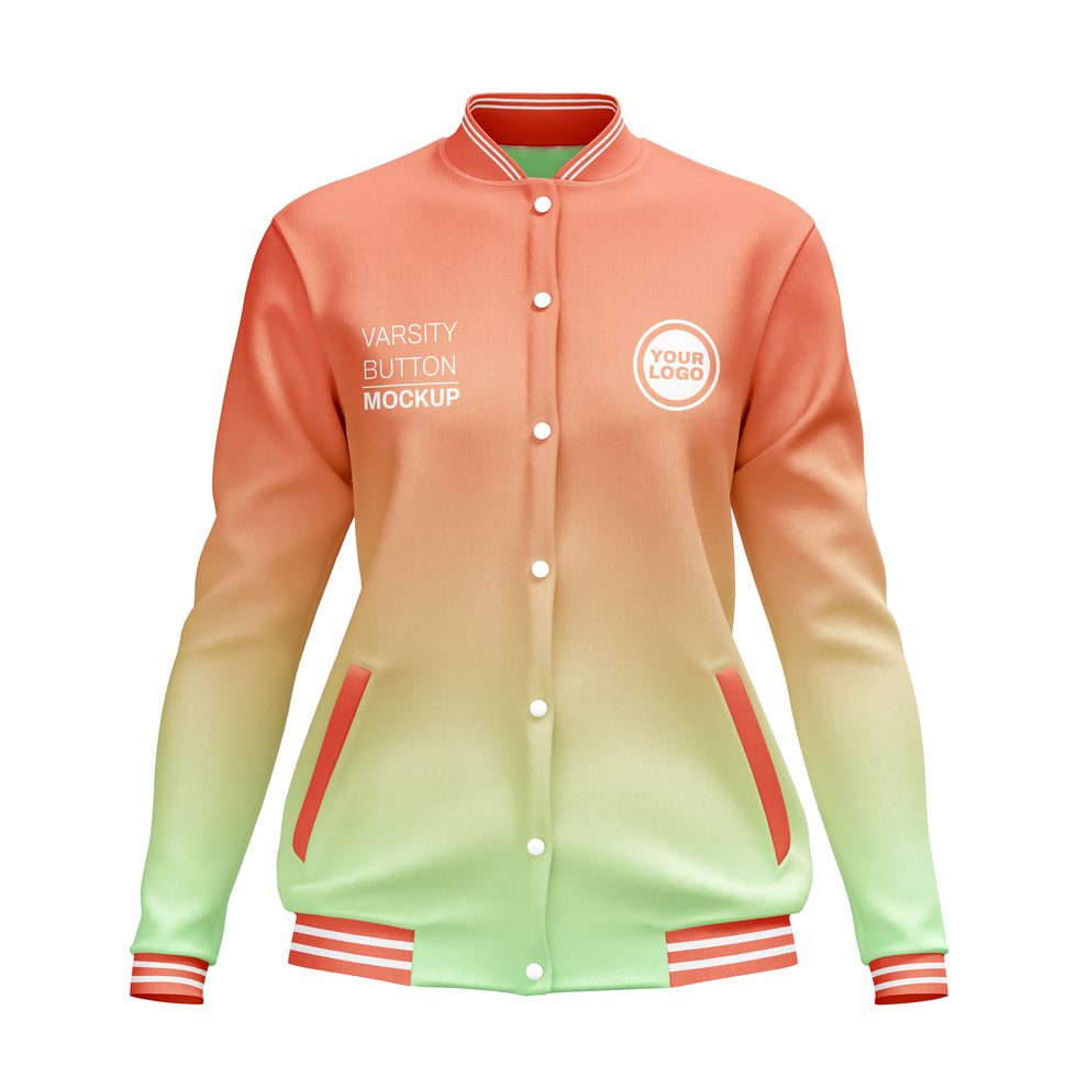 Womens varsity jacket mockup with button front view psd