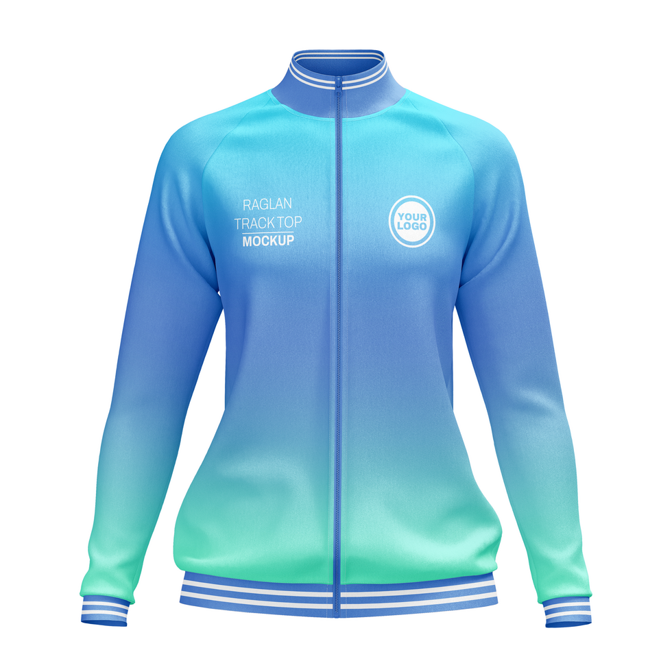 Womens trak top raglan sleeve jacket front view psd