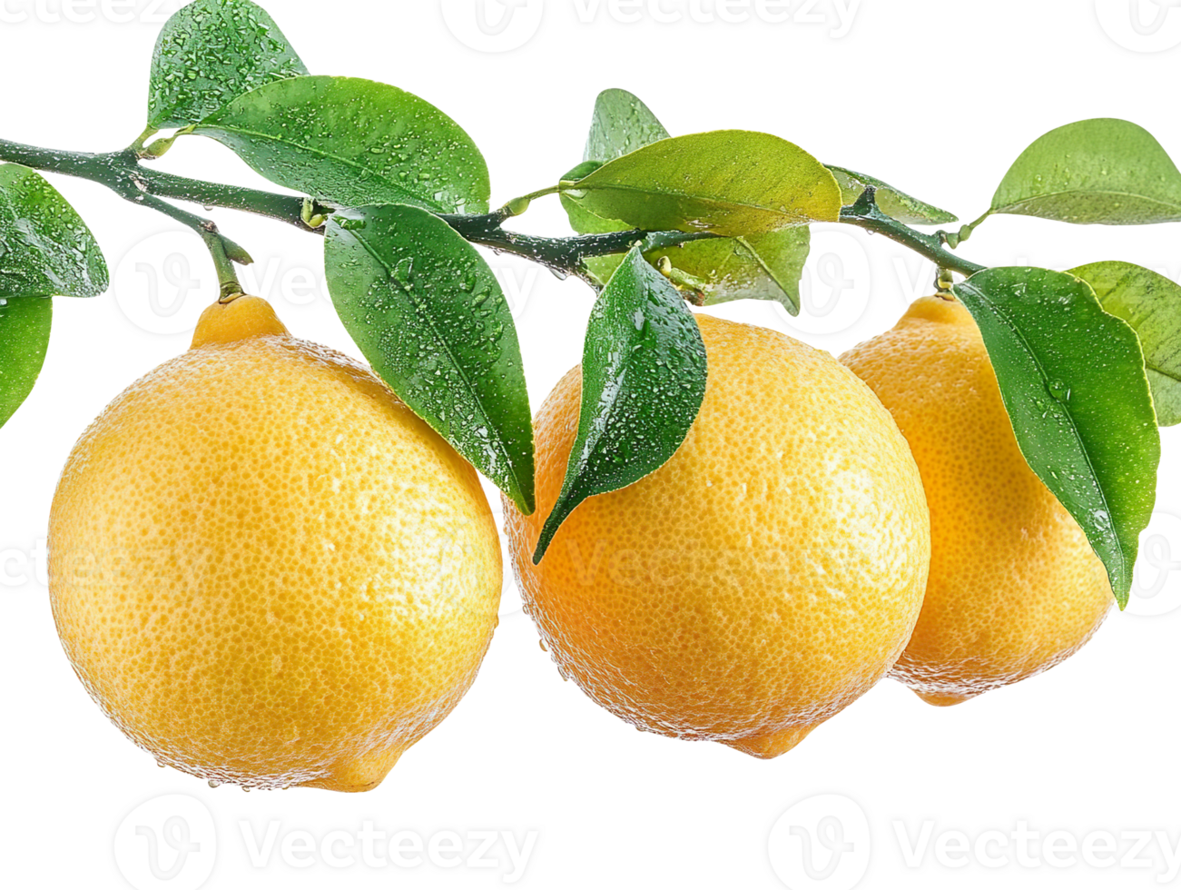 Ripe lemons hanging from a branch isolated on transparent background png