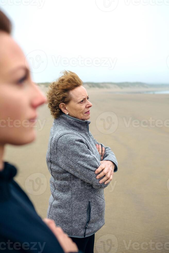 Woman wearing a gray jacket photo