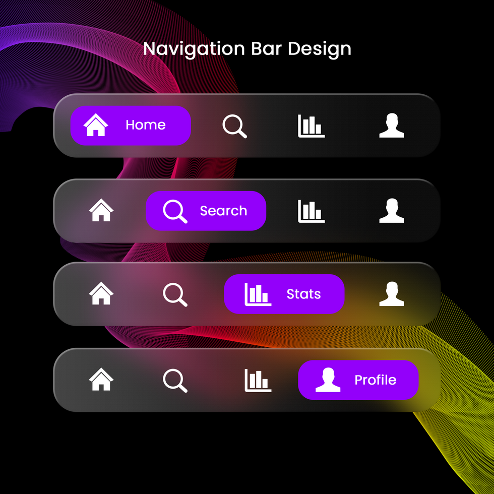 Navigation bar glassmorphism design psd