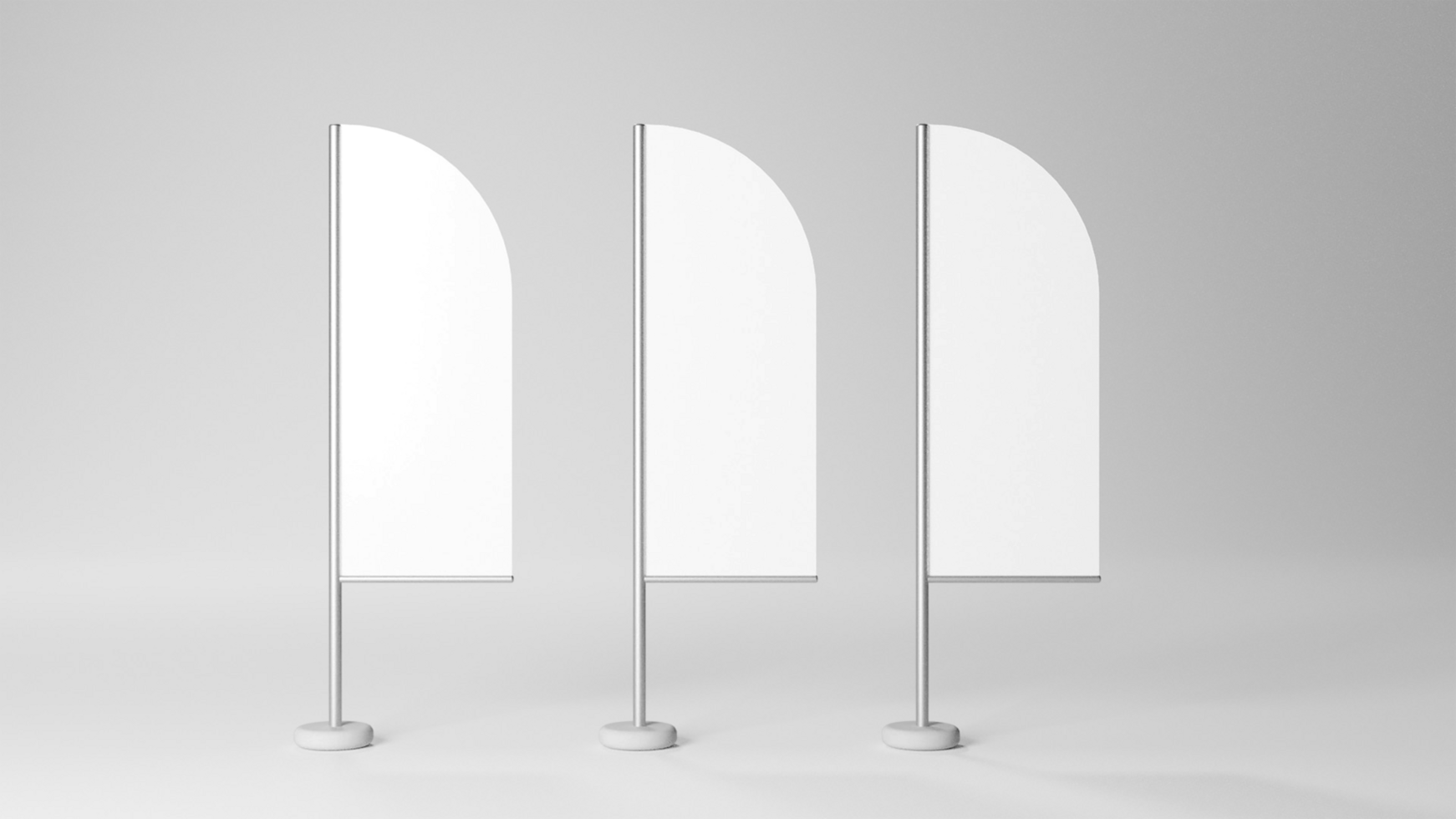 Three white flags on a table with a white background psd