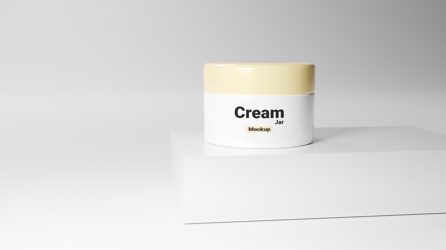A cream jar on a white block psd
