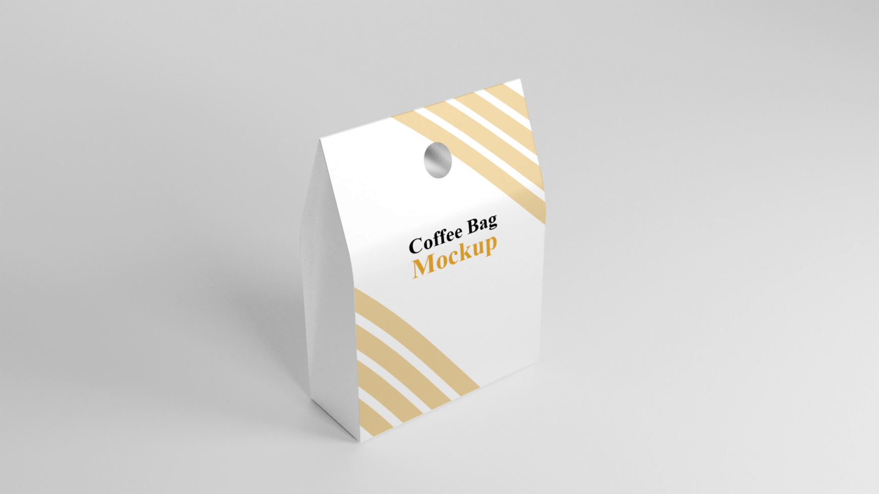A white paper bag mockup on a white surface psd