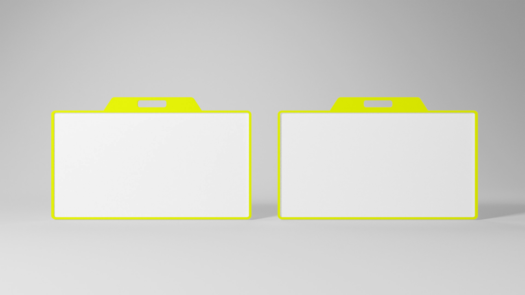 Two white and yellow plastic file folders on a gray background psd