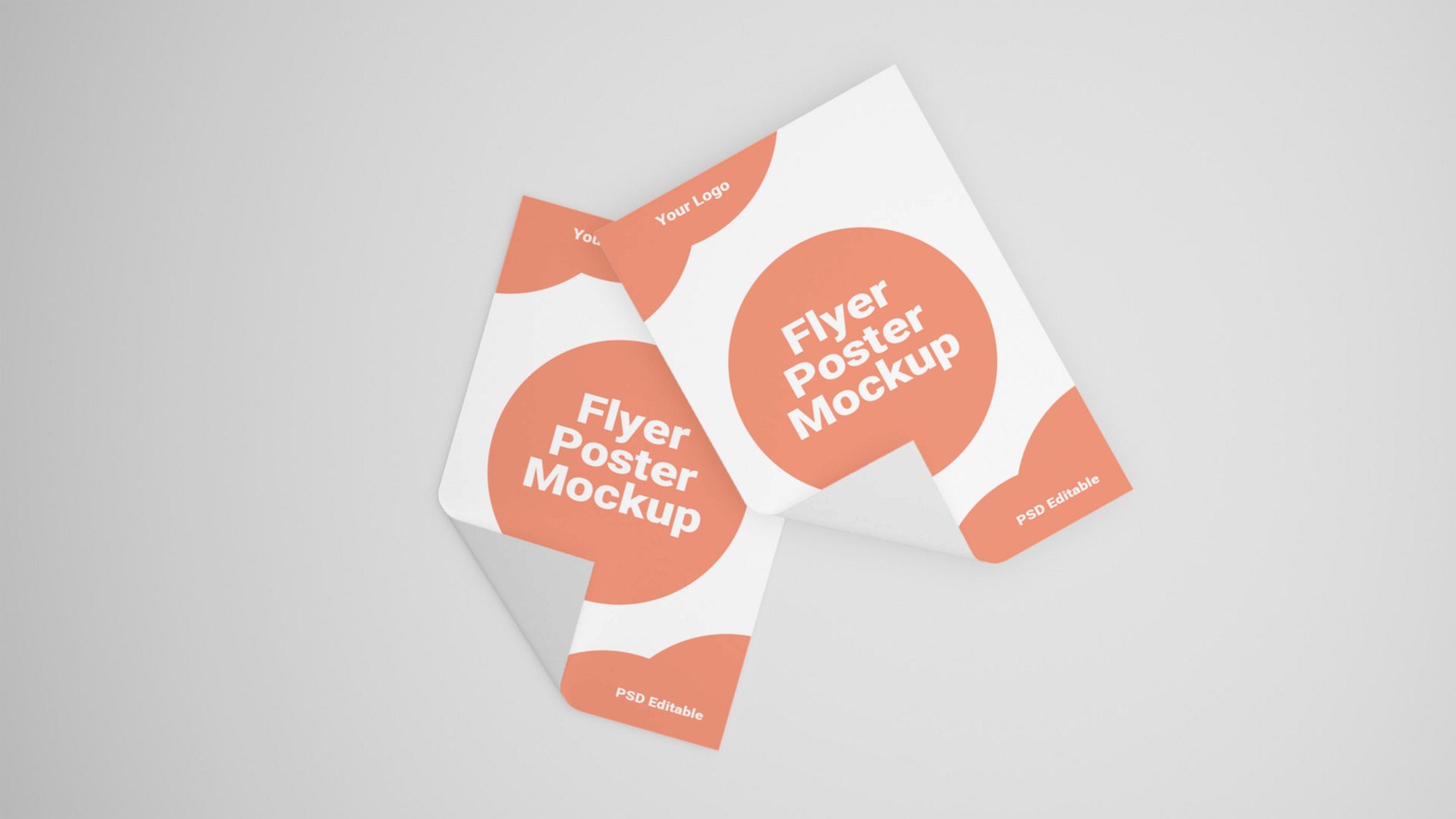 Folding paper mockup with orange and white circles psd