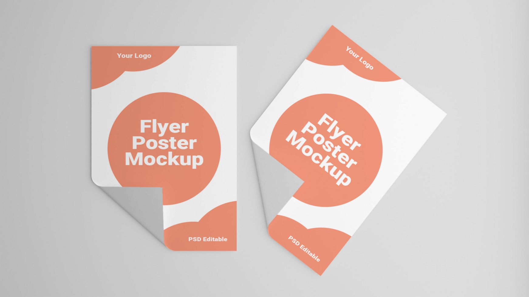 Two folded paper flyers with a pink background psd