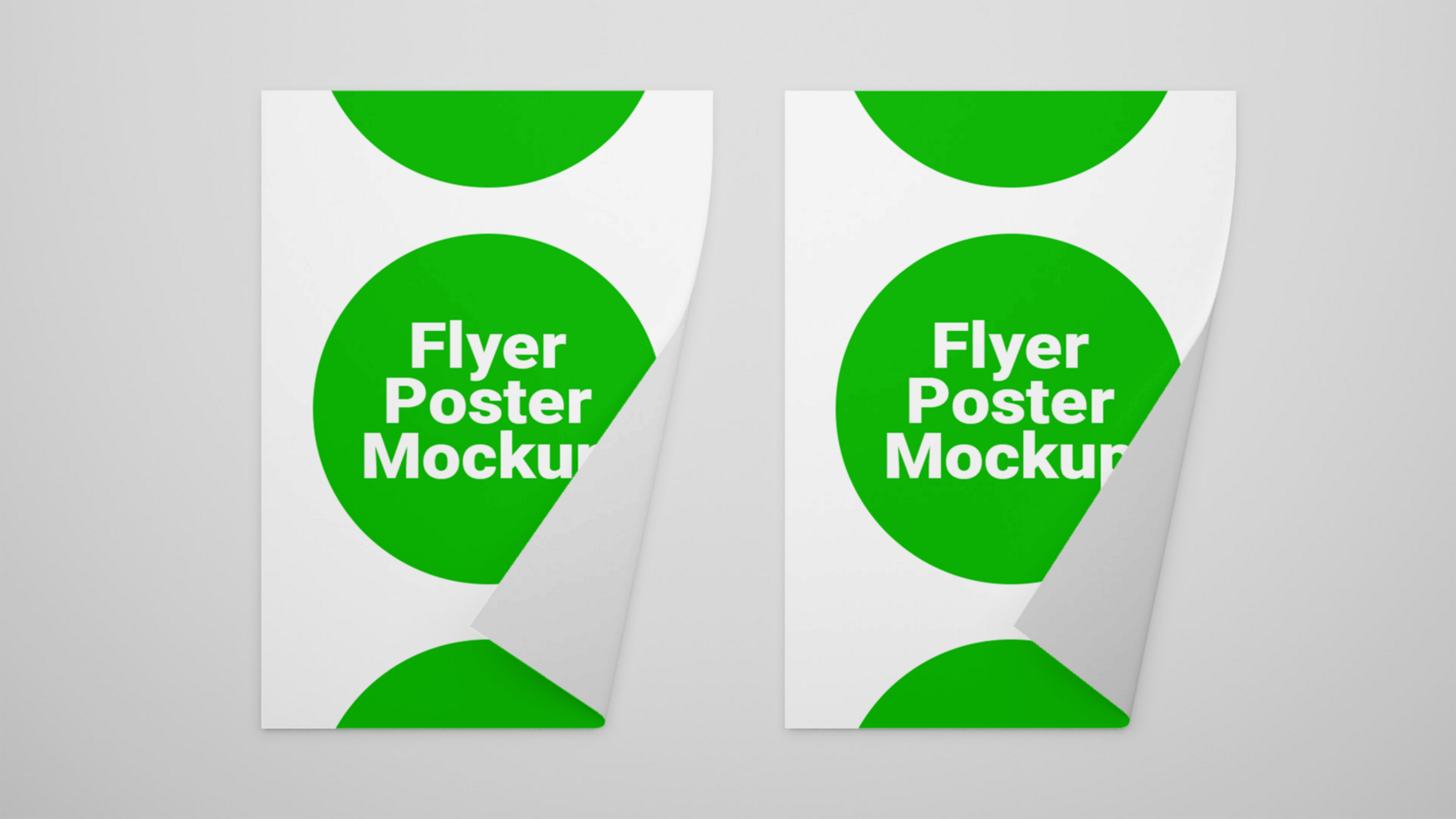 Two green and white paper roll up posters with the words fly poster mockup psd